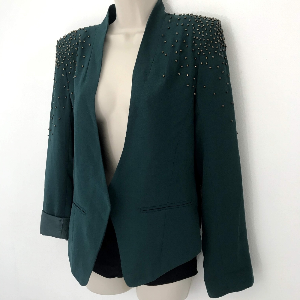 English Rose L Embroidered Green Cropped Blazer